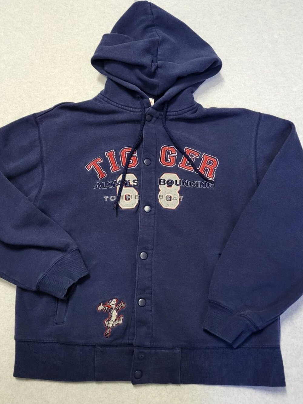 Disney Women's Snap Hoodie Size Small Blue Tigger "Always Bouncing to the Beat"